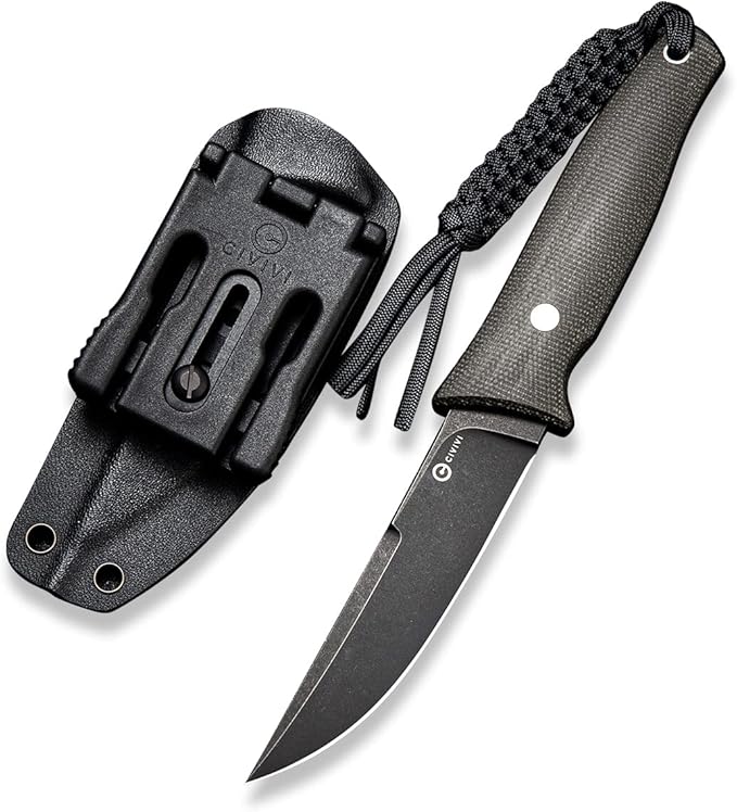 CIVIVI Tamashii Fixed Blade Knife with 4.07’’ D2 Blade Micarta Handle, Kydex Sheath, T-clip for EDC Outdoor Carry C19046-4