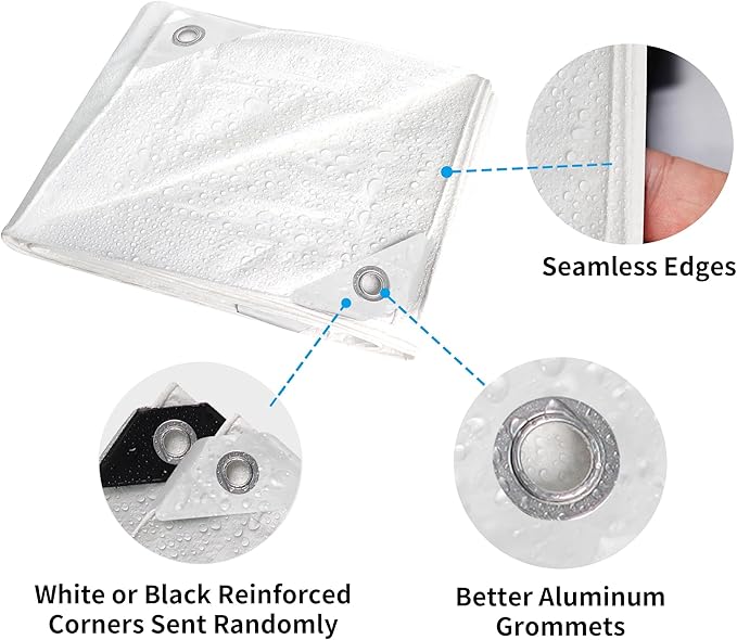 TARPAL 10x14 Feet White Tarp Waterproof Lightweight tarps Multipurpose Protective Cover All Purpose Poly Tarps Cover for Firewood,Boat,Pet House,Roof Waterproofing
