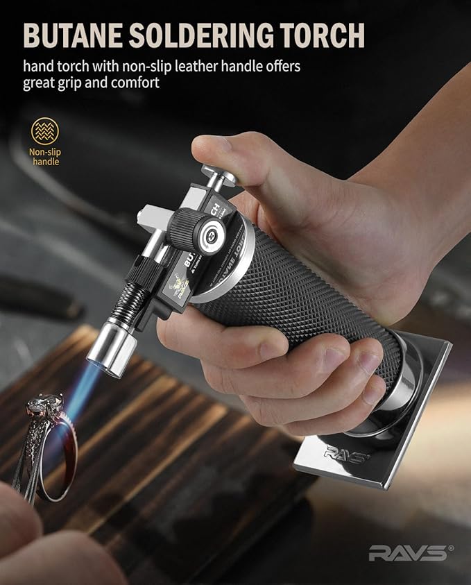 RAVS Butane Torch Lighter, DUAL Flame Mode Kitchen Torch, Refillable Cooking Torch Gun, Creme Brulee Torch Lighter, Blow Torch for Cooking, Welding, Mini Torch Soldering Torch, Butane is Not Included