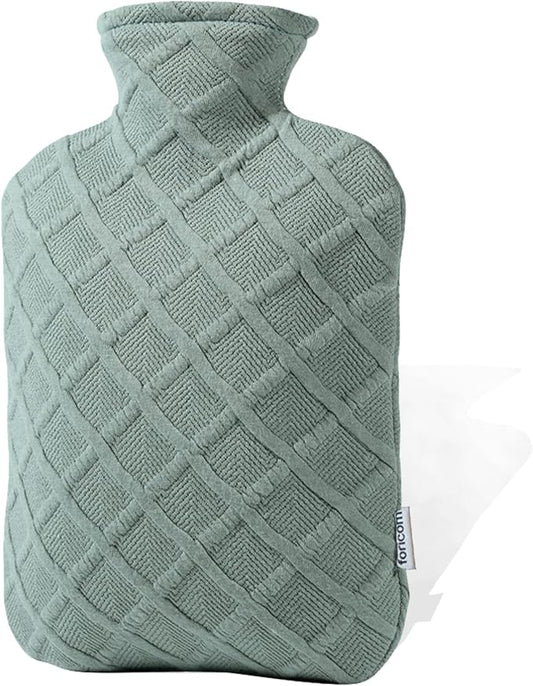 FORICOM Hot Water Bottle with Cover,Hot Water Bag for Pain Relief 2Liter,Heating Pad,Hand Warmer,Warming Bed.Classic.BPA Free,Close-Match(Green)