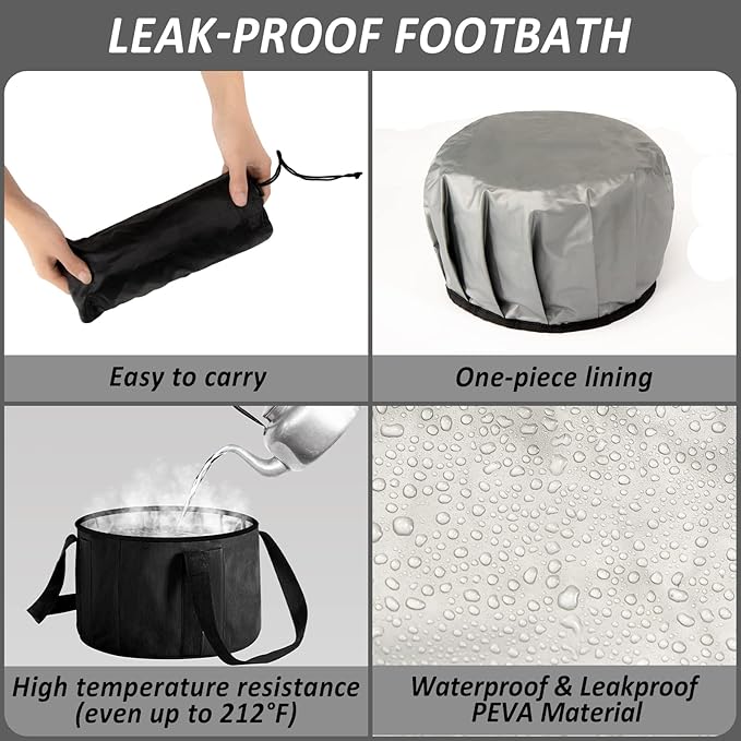 2 Pieces Foot Bath Basin 20L Collapsible Bucket, Portable Foot Soak Tub Feet Soaking Bucket for Outdoor Travel, Camping, Fishing(Black)