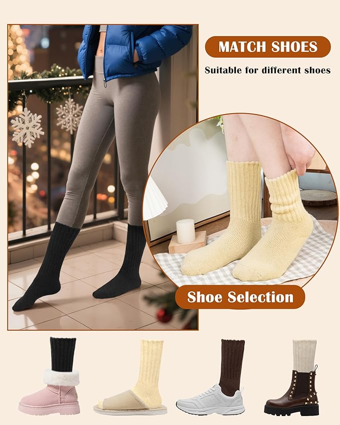 YSense Thermal Wool Socks for Women Thick Winter Boot Socks for Women Warm Cozy Breathable Hiking Socks 4 Pairs