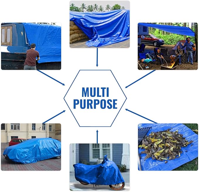 Blue Tarp Pack of 4 Tarps Heavy Duty waterproof 8x10 Large Multipurpose Poly Outdoor Tarps Cover 5 Mil Thickness Blue Tarpaulin Reinforced Rip Resistant Rubber Edges With Aluminum Grommets