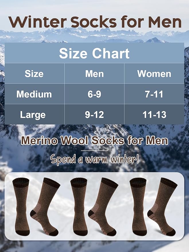 Senker Fashion Merino Wool Hiking Socks for Men, Warm Crew Socks W/Cushion Moisture Wicking for Trekking Work Outdoor
