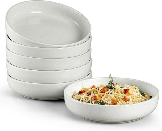 HaWare Pasta Bowls Set of 6, 33oz Large Salad Bowls for Home Kitchen, Ceramic Serving Plates for Soup, Cereal, Scratch-resistant Wide and Shallow Dinner Bowl, Microwave & Dishwasher Safe, Milky White