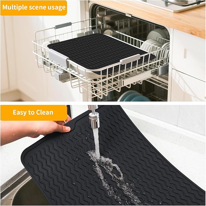 Silicone Grill Mat for Blackstone, Silicone Side Shelf Tool Mat, Outdoor BBQ Spatula Mat, with Drip Pad Kitchen Countertop Heat Resistant Mat, Griddle Accessories (Black)