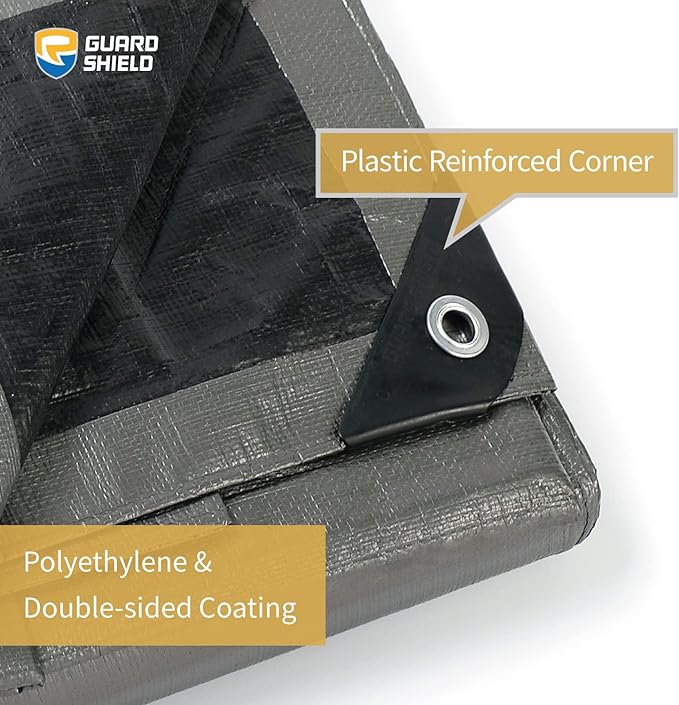 GUARD SHIELD Heavy Duty Tarp 16x16 Feet Silver/Black Multi Purpose Thick Waterproof Poly Tarp Cover 10mil