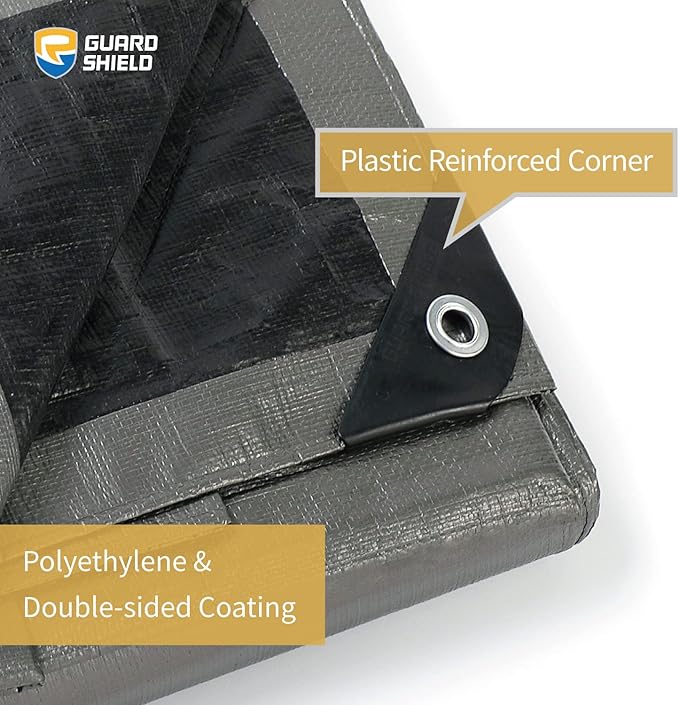 GUARD SHIELD Heavy Duty Tarp 12x20 Feet Silver/Black Multi Purpose Thick Waterproof Poly Tarp Cover 10mil