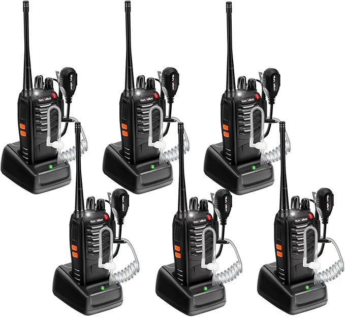 Radios Walkie Talkies Long Range: MaxTalker MT-8S Rechargeable Walkie Talkies with Earpiece, VOX, Flashlight,1500mAh Battery, Walkie Talkie for Adults, Work, Camping Essentials, 6 Pack