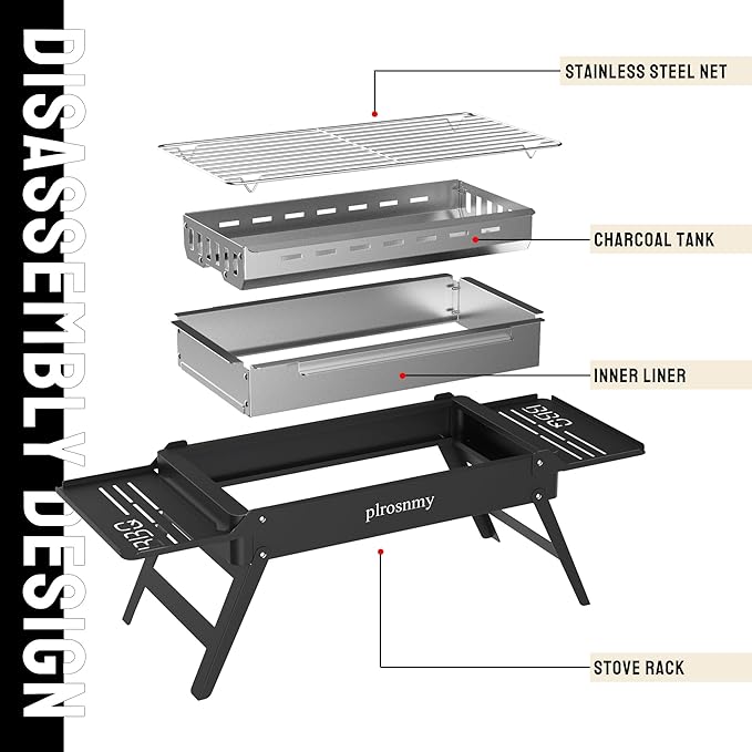 Portable Charcoal Foldable Grill, Small Grills Outdoor Cooking for Travel, Camping Smoker BBQ Grill, Stainless Steel Table Top Grill Charcoal for Outdoor Cooking, Camping, Backyard