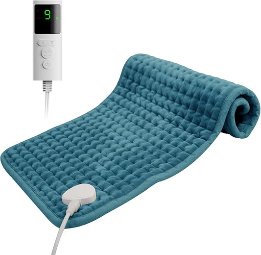 Heating Pad for Back Pain, 12''×24'' Heating Pad for Period Cramps Neck Shoulder Knee Leg with 9 Heat Settings Auto Shut-Off and Rapid-Heating, Ideal Gift for Family and Friends, Blue