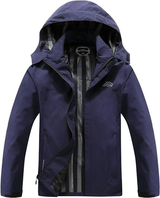 OTU Men's Lightweight Waterproof Hooded Rain Jacket Outdoor Raincoat Shell Jacket for Hiking Travel
