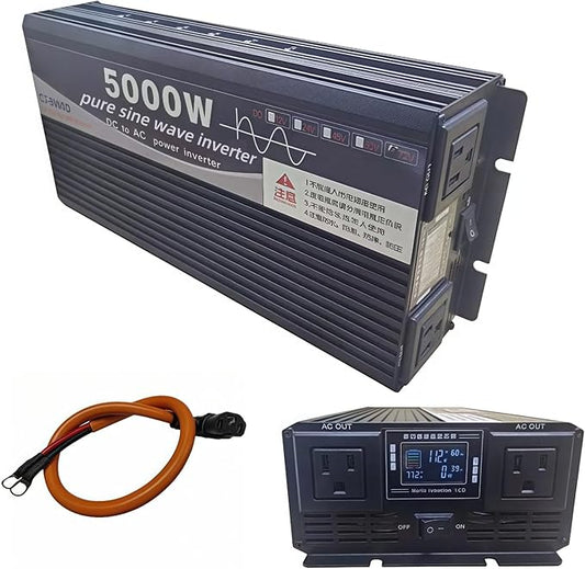 5000W Power Inverter 72V DC to 110V AC Converter with LED Display Dual AC Outlets Dual Fans Radiating for RV, Camp, Boat and Home Emergency Portable Pure Sine Wave Inverter (Smart Screen, 5000W 72V)