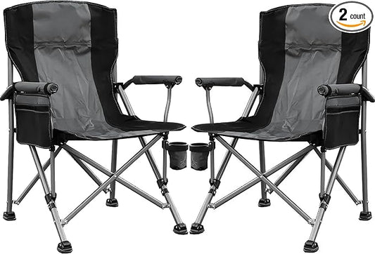 Camping Chair for Adults Heavy Duty Outdoor Patio Lawn Chairs Portable Support 350 LBS High Back Padded Oxford with Armrests, Storage Bag, Cup Holder, for Outside Fishing, Camping, Foldable