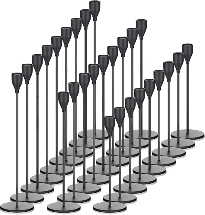 27 Pack Candles Holder, 9 Sets Taper Candlestick Holders Fit 0.75 Inch Thick Pillar Candles, Long Candle Sticks Centerpiece Decor for Home Wedding Dinning Party Anniversary(Black)