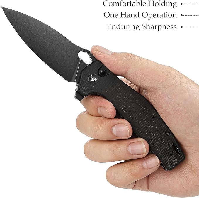 Pocket EDC Knife for Men, Camping Folding Knife with Clip， 3.16" Sandvik14C28N Steel Blade，Micarta Handle，Corvus-04B