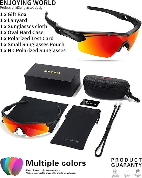 Rosemal Sports Sunglasses Polarized Cycling Sunglasses Running Driving Fishing Hiking for Men Women UV400 TAC TR90