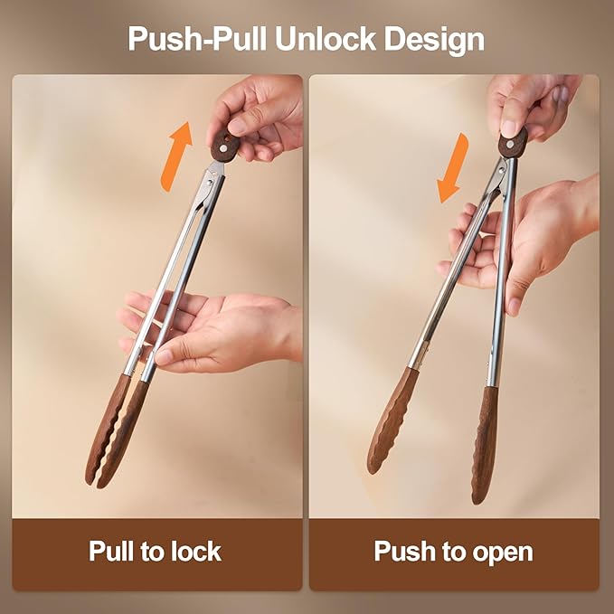 Wooden Kitchen Cooking Tongs 2 Pcs Food Tongs with Wood Tip 9 Inch 12 Inch Walnut Wooden Kitchen Tongs for Salad Tossing and Serving Food