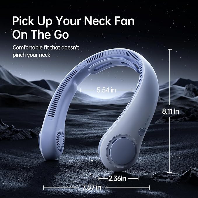 JISULIFE Portable Neck Fan Upgraded, Neckbrace Personal Hands Free, 5 Speed Gears Adjustment, 5000 mAh Wearable Bladeless Quiet Rechargeable for Outdoor Indoor, Gifts for Women Men- Sunny Blue