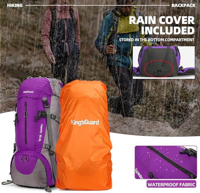 70L Hiking Backpack with Rain Cover Lightweight Travel Backpack Waterproof Camping Backpack