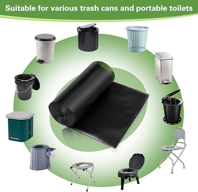 40 Portable Toilet Camping Toilet Bags, Biodegradable with Drawstring & Lemon Scent, Compostable for 5-8 Gallon Bucket Toilet Seat for Outdoor Camping Car Travel