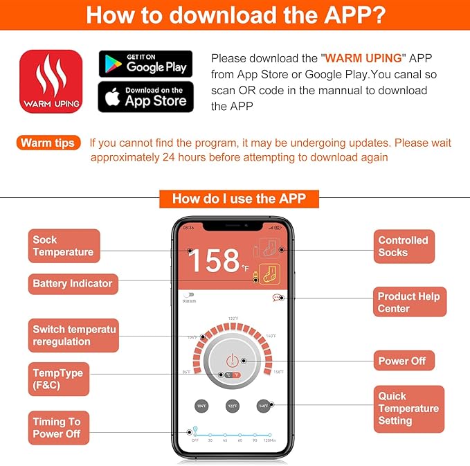 Heated Socks for Men Women with App Control, 8000mAh Battery Rechargeable, Electric Heating Warm Socks,360° Heating Warmth, Heated Toe Design, Foot Warmer for Skiing,Hiking, Hunting