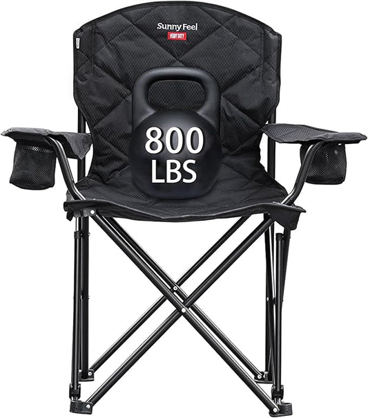 SUNNYFEEL XXL Oversized Camping Chair Heavy Duty 800 LBS for Big Tall People Padded Portable Folding Quad Lawn Chairs with Armrest Cup Holder & Pocket for Outdoor/Travel/Picnic/Camp/Sports