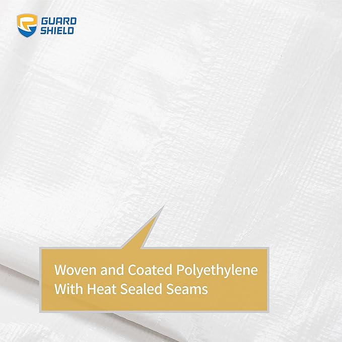 GUARD SHIELD Tarp White 12x16 Feet Multi Purpose Waterproof Poly Tarp Cover 5mil (2-Pack)