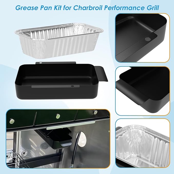 Grease Pan for Charbroil 9328812P06 G416-0015-W1 G325-5703-W1 Grease Catcher with 15-Pack Aluminum Disposable Drip Pan for Charbroil Performance 463331221 463365021 and More