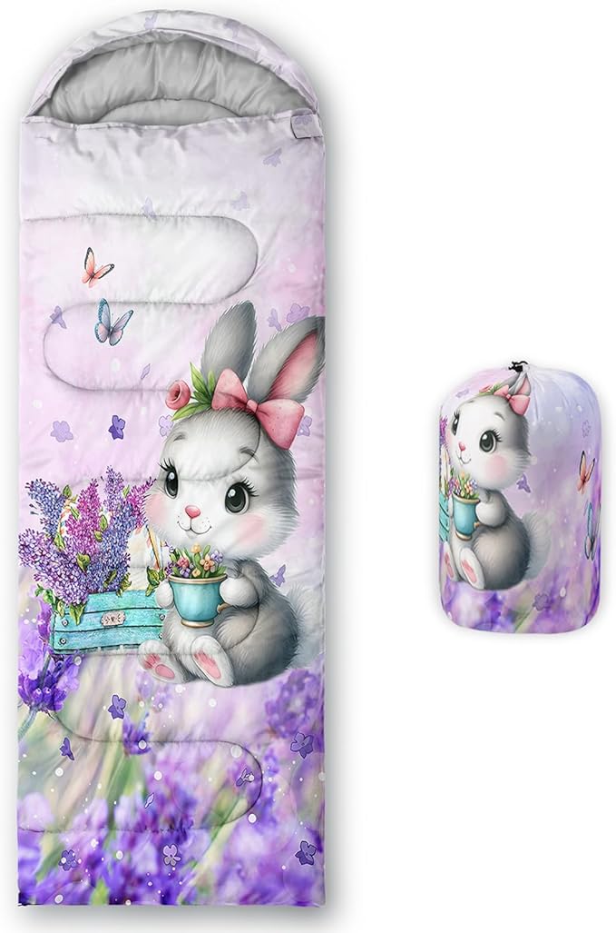 AILONEN Girls Pink Camping Sleeping Bags,Lightweight & Waterproof,3 Season Warm & Cool Weather,Cute Bow Duck Print Sleeping Bags for Kids,Girls,Adults Travelling,Outdoors