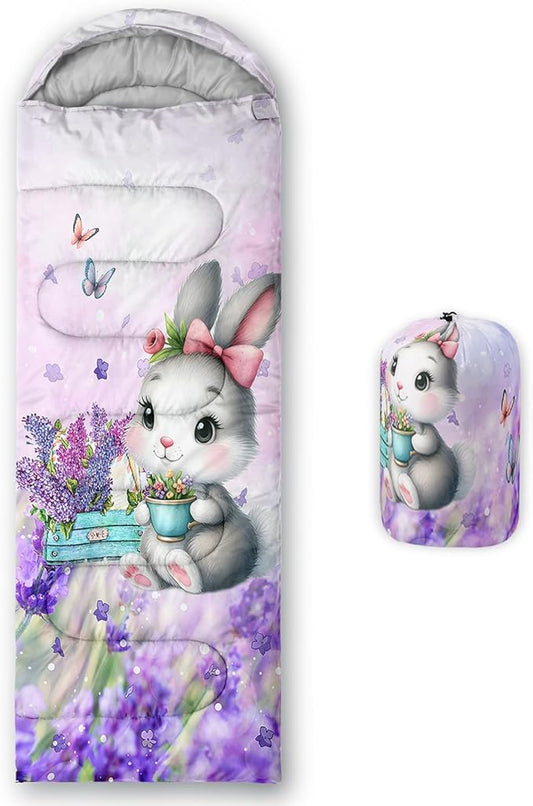 AILONEN Girls Pink Camping Sleeping Bags,Lightweight & Waterproof,3 Season Warm & Cool Weather,Cute Bow Duck Print Sleeping Bags for Kids,Girls,Adults Travelling,Outdoors