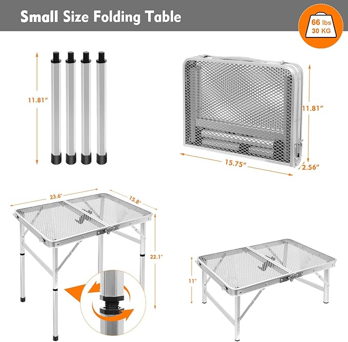Folding Table, Easy for Storage, Compact and Portable Picnic Table for Grill, Outdoor Camping, Garden, Patio, Dining, BBQ, Party, Market, 2Ft (Small, Silver)