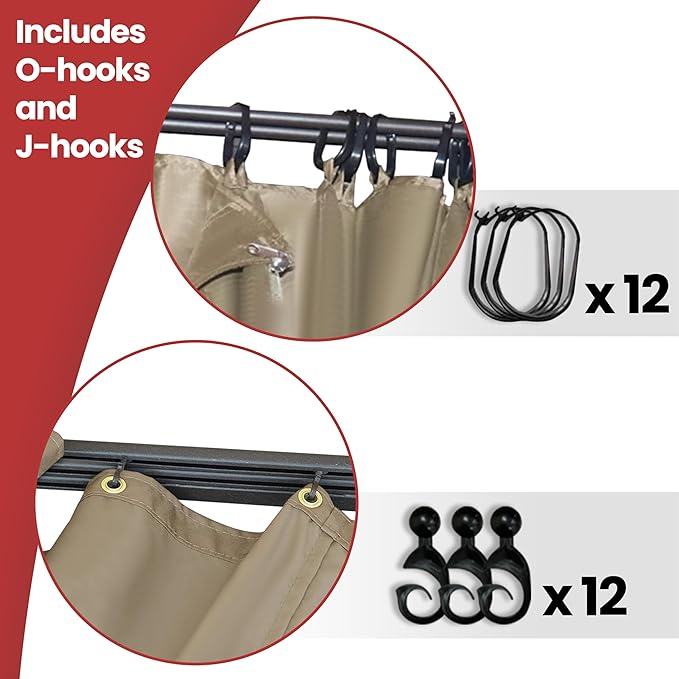 Coastshade Gazebo Pergola Canopy Panel Sidewalls Replacement 10ft Gazebo Pergola Privacy Panels Sidewall for Gazebos with 12Curtain Rings &12Rail Hooks, Khaki