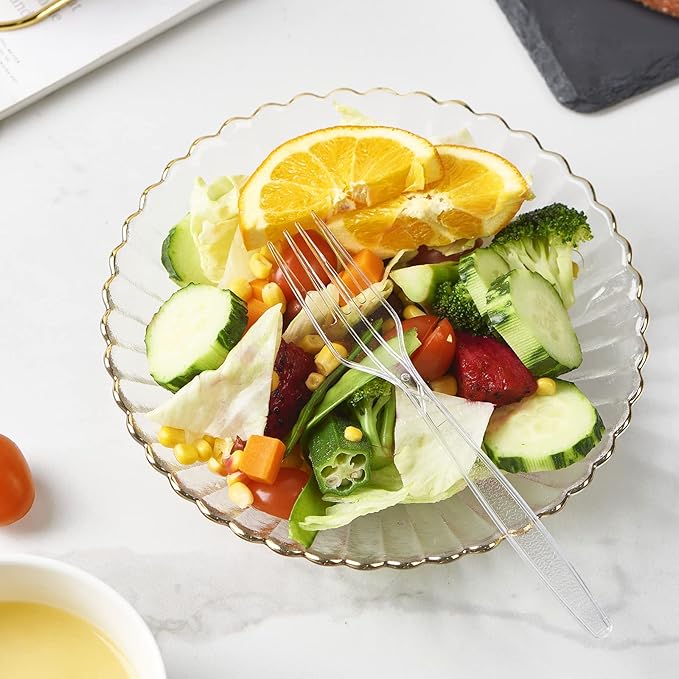 300 Crystal Clear Plastic Forks Heavy Duty Silverware Set Disposable Cutlery Fancy Serving Utensils Elegant Flatware Bulk Premium Tableware Sturdy Plasticware Party Dinner Holiday Serving Supplies