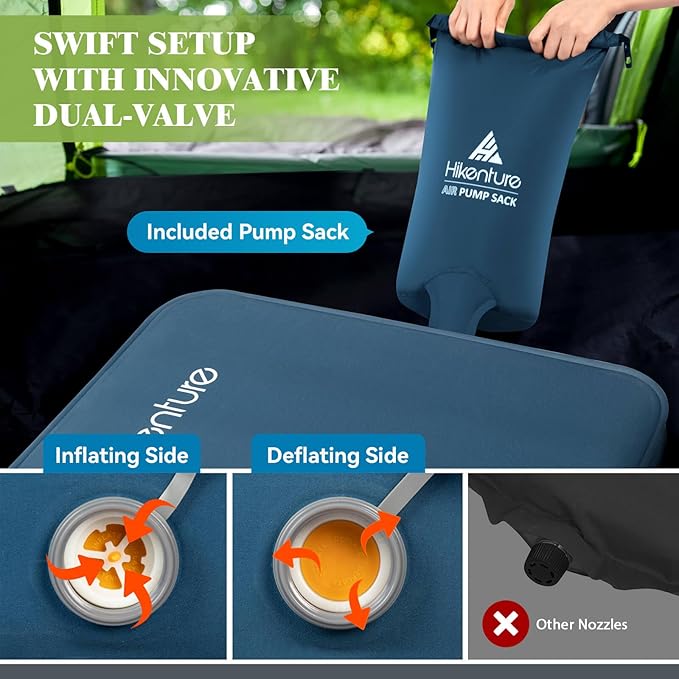 Hikenture 4 INCH Thick Self Inflating Sleeping Pad 9.5 R Value, Comfort Plus Camping Mattress with Pump Sack, Inflatable Foam Insulated Camping Pad, Camping Mat 4-Season