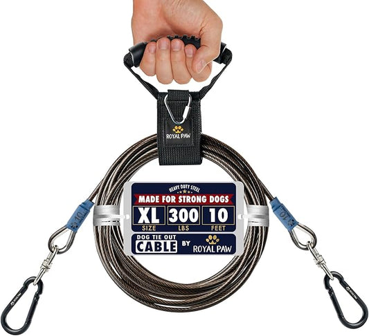 Dog Tie Out Cable - Tie Out Cable for Dogs (up to 300 lbs) - Use Dog Tie-Outs & Stakes for Outside - Best Heavy Duty Dog Leash for Large Dogs (10ft - Black Onyx)