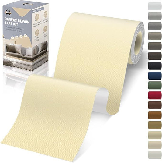 OAZ 4 x 79 inch Canvas Repair Patches Canvas Fabric Patch Self-Adhesive Canvas Repair Tape Waterproof Outdoor Gear Repair Patch Kit for Boat Cover Awning Sofa Chair Couch Tent Bag (Beige Yellow)