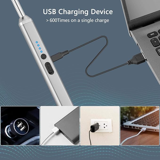 2 Pack Electric Candle Lighter, Birthday Christmas Stocking Stuffers Gifts for Women Mom Men Wife Sister, USB Arc Rechargeable Windproof Long Lighter for Candle BBQ Housewarming Gift Idals