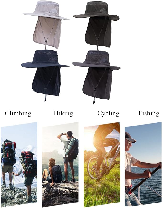 UV 50+ Sun Protection Hat for Men Women, Wide Brim Bucket Hat for Outdoor Sport & Works Fishing Hat with Neck Flap