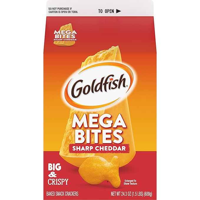 Goldfish Mega Bites, Sharp Cheddar Crackers, 24.3 Oz Carton (Pack of 2)
