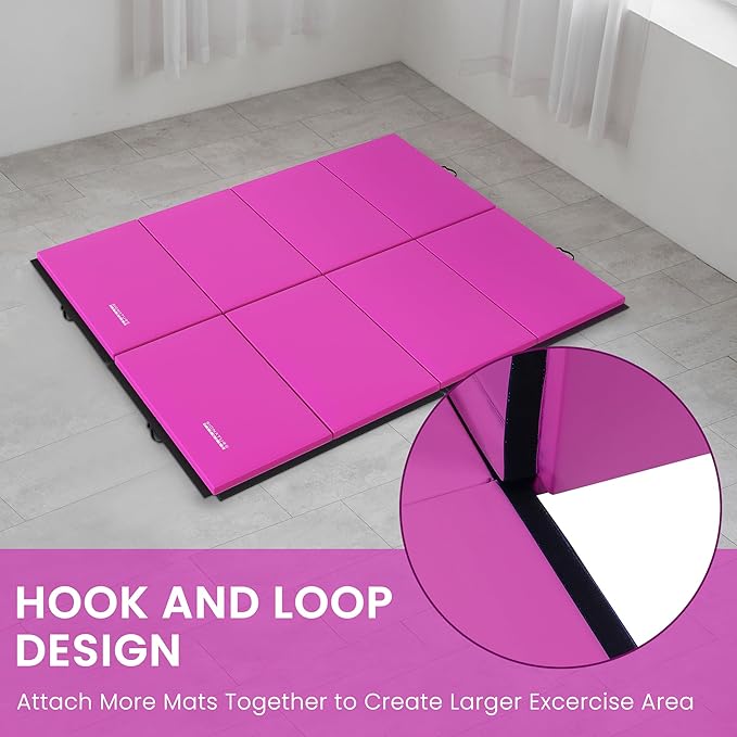 Folding Exercise Gymnastics Mat 10'x4'x2" Gym Workout Mat with Carrying Handles High-Density Anti-Tear Portable Fitness Aerobics Mats for Home Gym Yoga Pilates Tumbling MMA Core Training, Multiple Colors