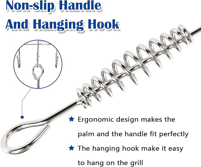 FIRELOOP 20" Stainless Steel Ash Tool Poker for Big Green Egg,Kamado Joe,and Charcoal Grills Durable 304 Stainless Steel,Detachable Handle,Fits Small Large Medium Big Green Egg (20 inches)
