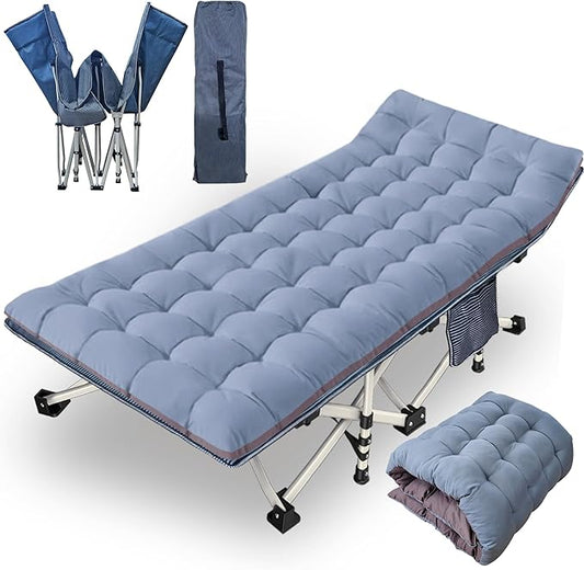 Oversize XXL Camping Cot with Comfortable Mattress for Adults Extra Wide Cots for Sleeping with Carry Bag Folding Cot Camping Bed 79" L x 32" W x 18" H Heavy Duty Indoor Outdoor