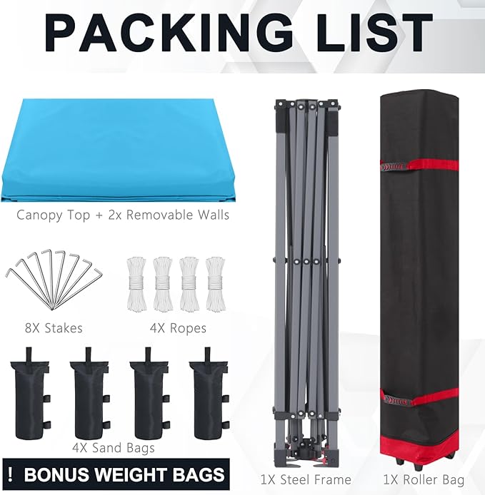 COOSHADE Pop Up Canopy Tent 10x10 with 2 Sidewalls, Outdoor Shade Instant Canopy Tents, Sky Blue