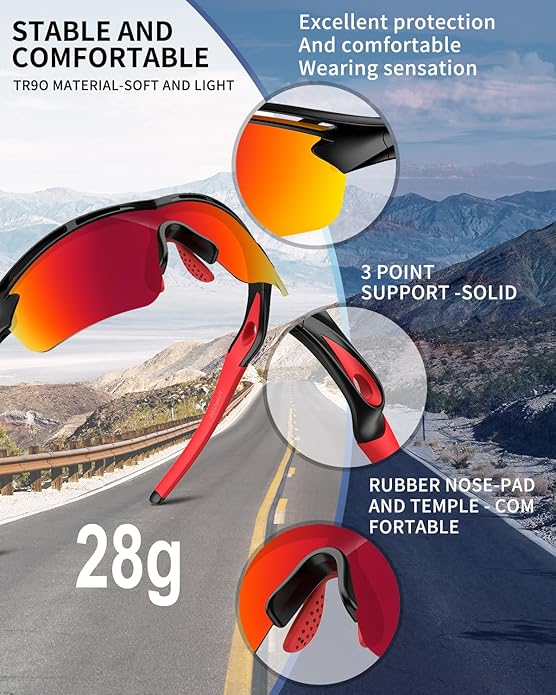 Rosemal Sports Sunglasses Polarized Cycling Sunglasses Running Driving Fishing Hiking for Men Women UV400 TAC TR90