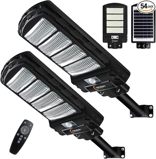 2 Pack Solar Street Light Outdoor,200w 6000LM Solar Motion Flood Lights IP66 Waterproof Dusk to Dawn Led Remote Control for Garden,Paking Lot,Pole,Barn,Wall Lighting