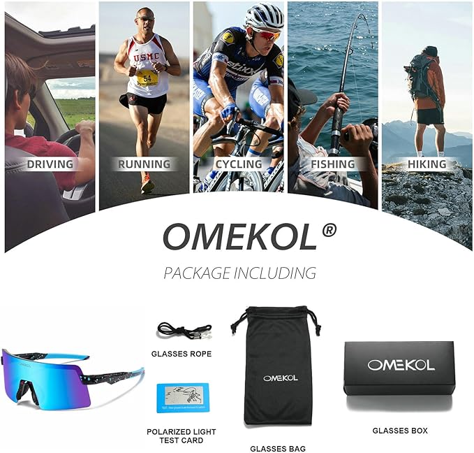 OMEKOL Two Sizes For Adults and Youth Polarized Sunglasses Men Women Outdoor Sport Baseball Glasses UV400 Cycling Eyewear