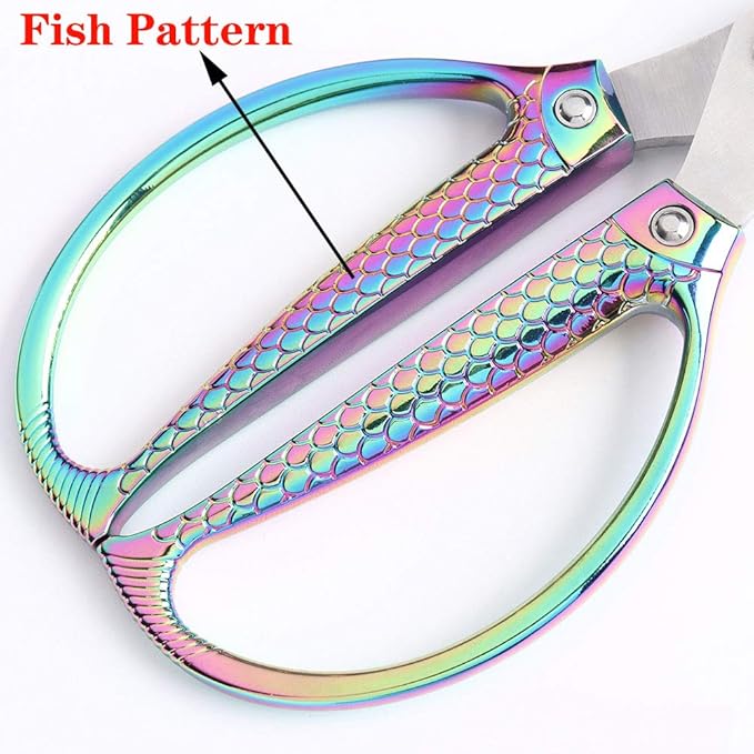Jasni Stainless Steel Heavy Duty kitchen shears scissors for food meat poultry cooking cutting sharp Powerful strong professional All-Purpose pretty Color rainbow iridescent Titanium utility Office