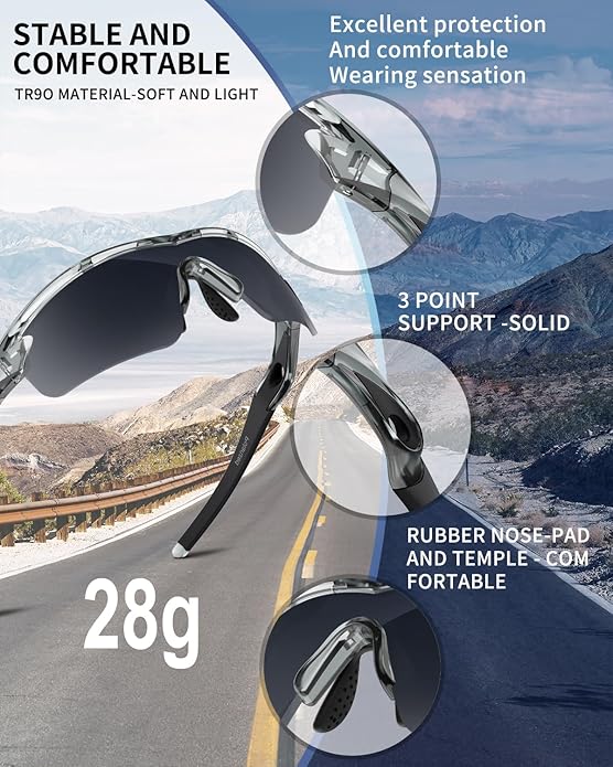 Rosemal Sports Sunglasses Polarized Cycling Sunglasses Running Driving Fishing Hiking for Men Women UV400 TAC TR90