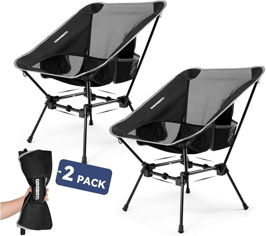 Folding Camping Chairs 2er Pack, Lightweight Backpacking Chair in Compact Design for Camp, Beach, Hiking, Outdoors, Black 2 Pack